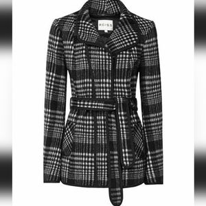 REISS Black & White Wool Blend Coat | Small